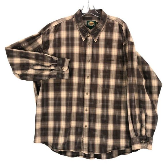 Cabela's Other - Cabelas Button Up Shirt Adult 2X XX Reg Tan Gray Plaid Casual Long Sleeve Mens